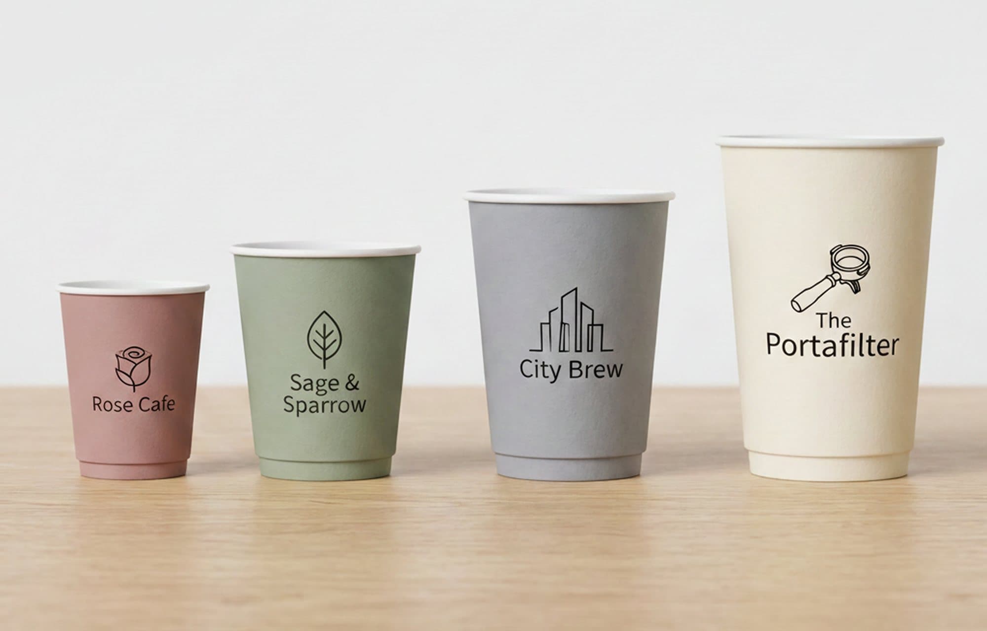 Custom printed double wall cups with cafe brand artwork